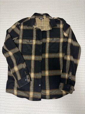 Express Black and Tan Plaid Button-Down Shirt